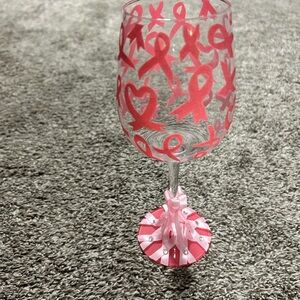 Pink Awareness Ribbon Wine Glass